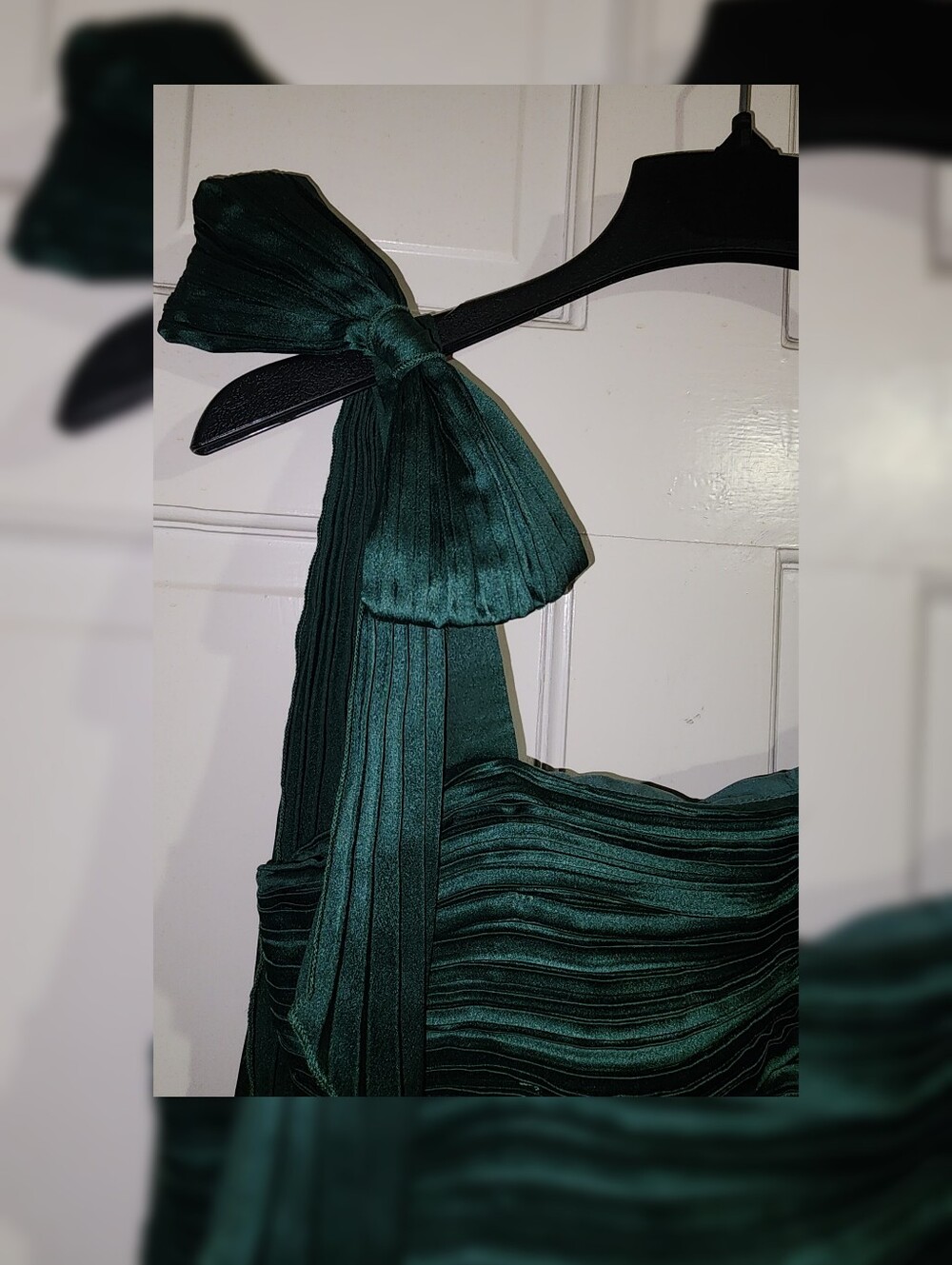 Lulus Gorgeous Purpose Emerald Satin Pleated Sleeveless Bow Maxi Dress S - Picture 5 of 13